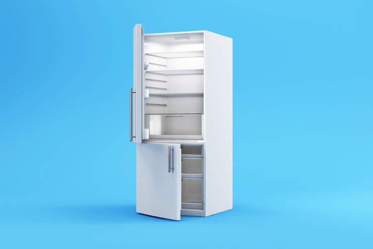 modern-opened-white-refrigerator-blue-studio_241146-510
